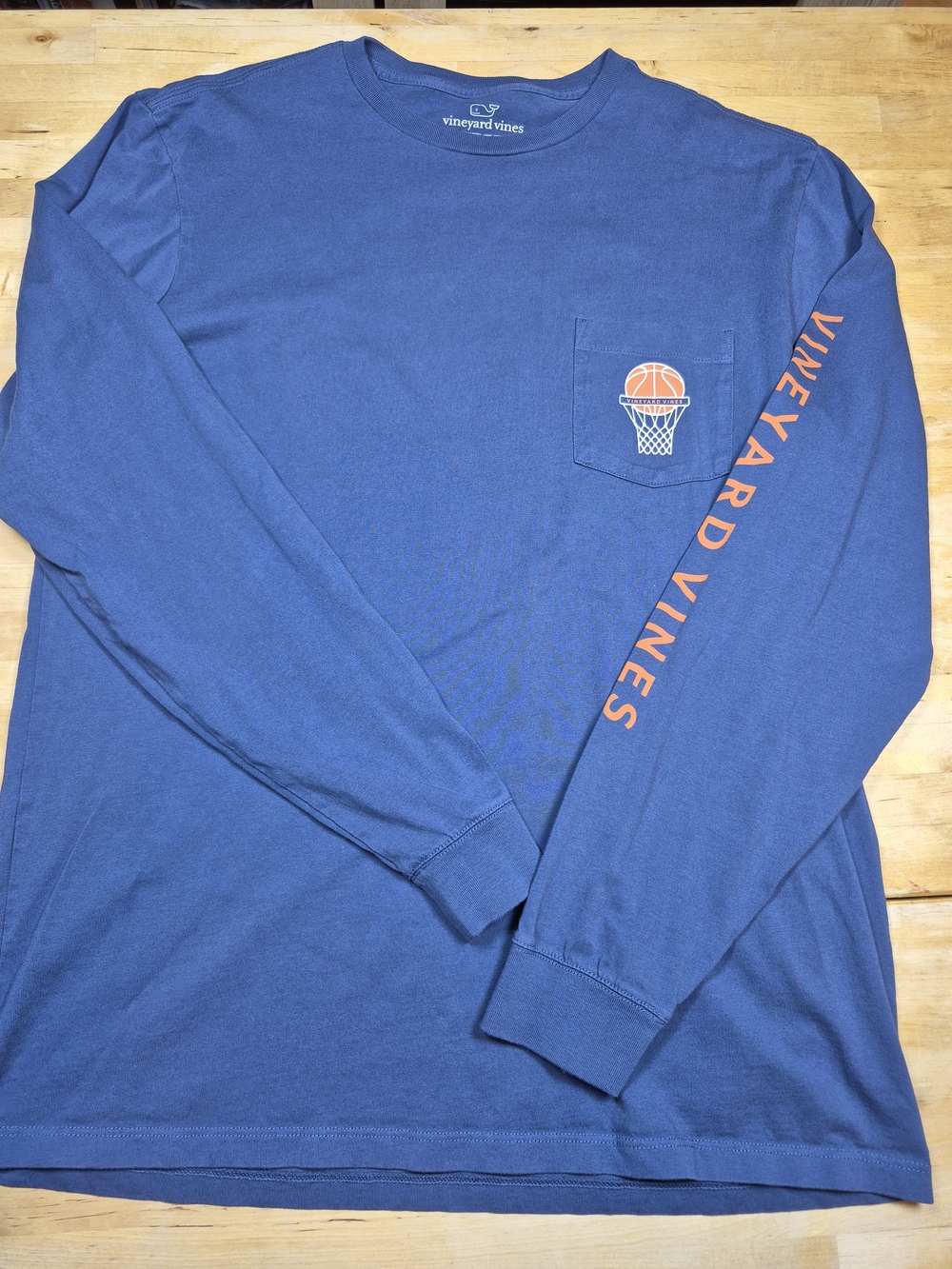 Vineyard Vines Royal Blue Long-Sleeve Pocket Tee with Basketball Graphic